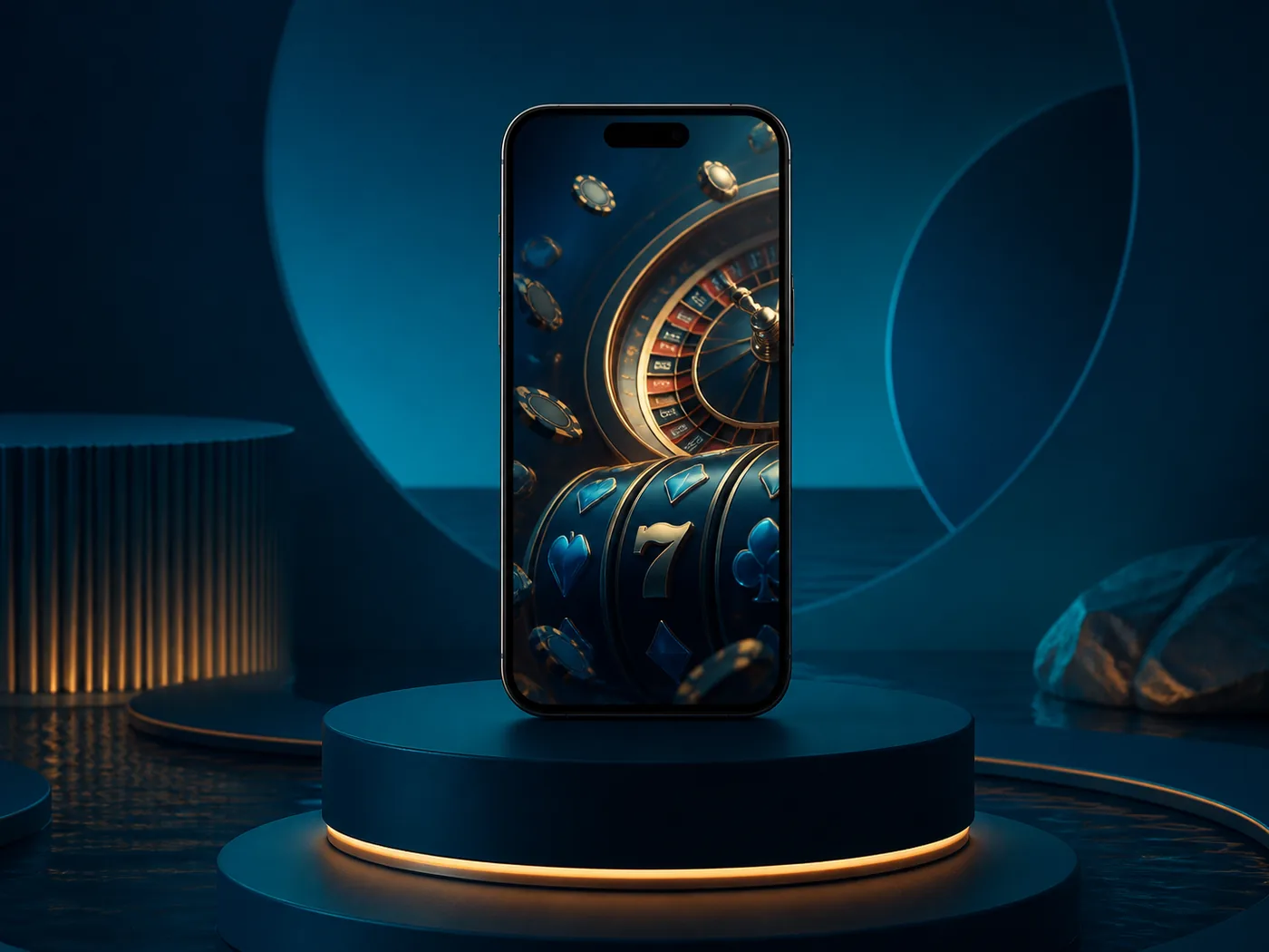 Celular exibindo categorias genéricas de jogos de cassino